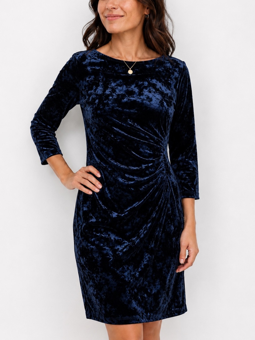 DKNY Midnight Blue Crushed Velvet Dress Size 6 Ruched Cocktail Party Whimsigoth